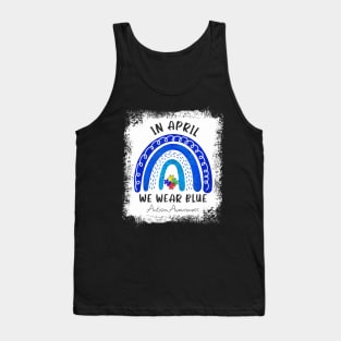 Puzzle Rainbow In April We Wear Blue Autism Awareness Month Tank Top